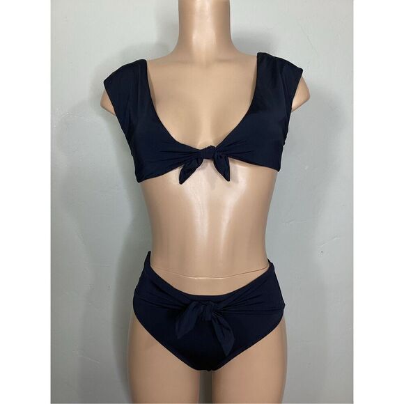 New. Trina Turk black front tie bikini set. 4-top/6-bottom. $155 - Picture 2 of 10